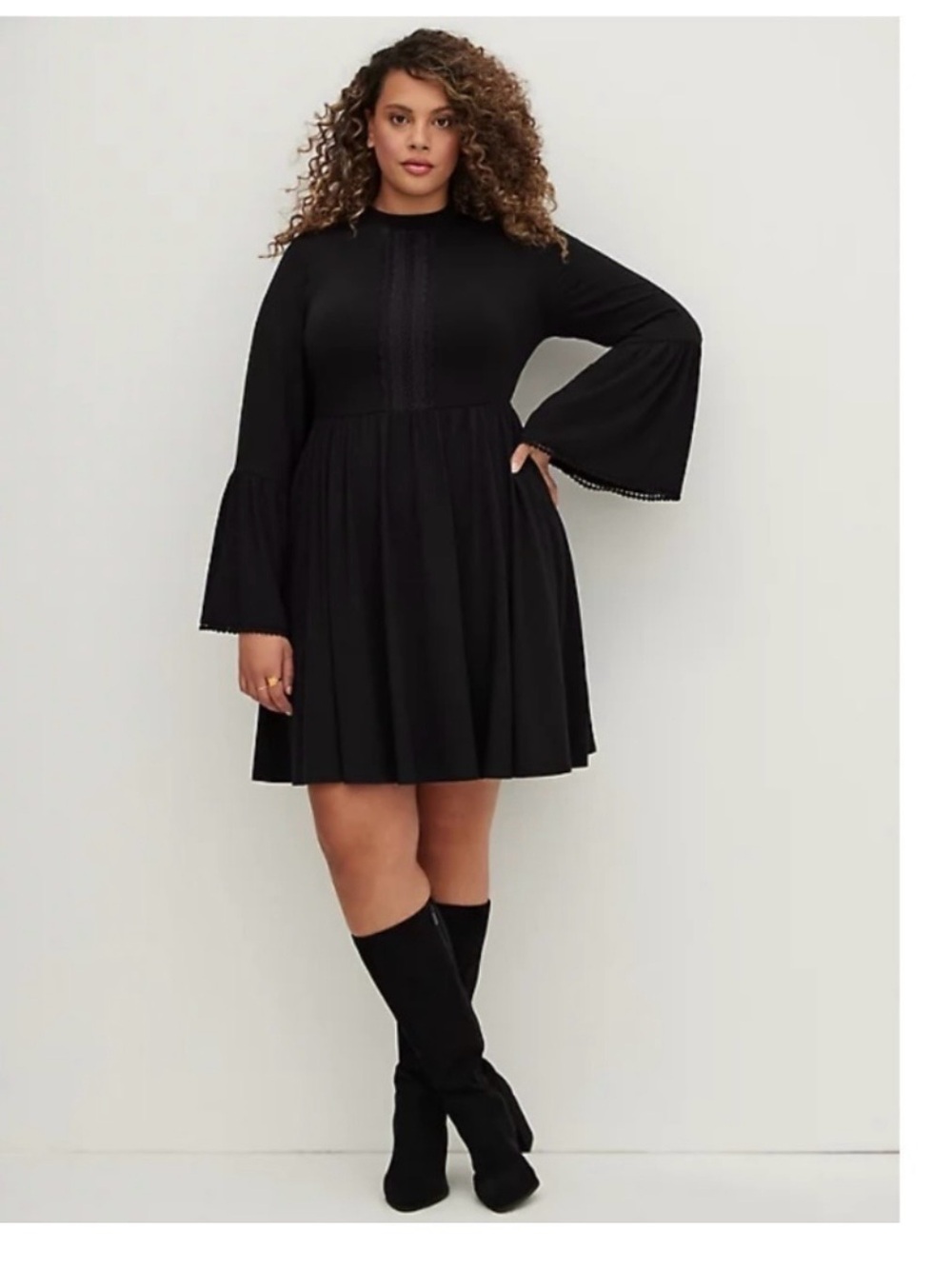 torrid Black Long Bell Sleeve Skater Dress